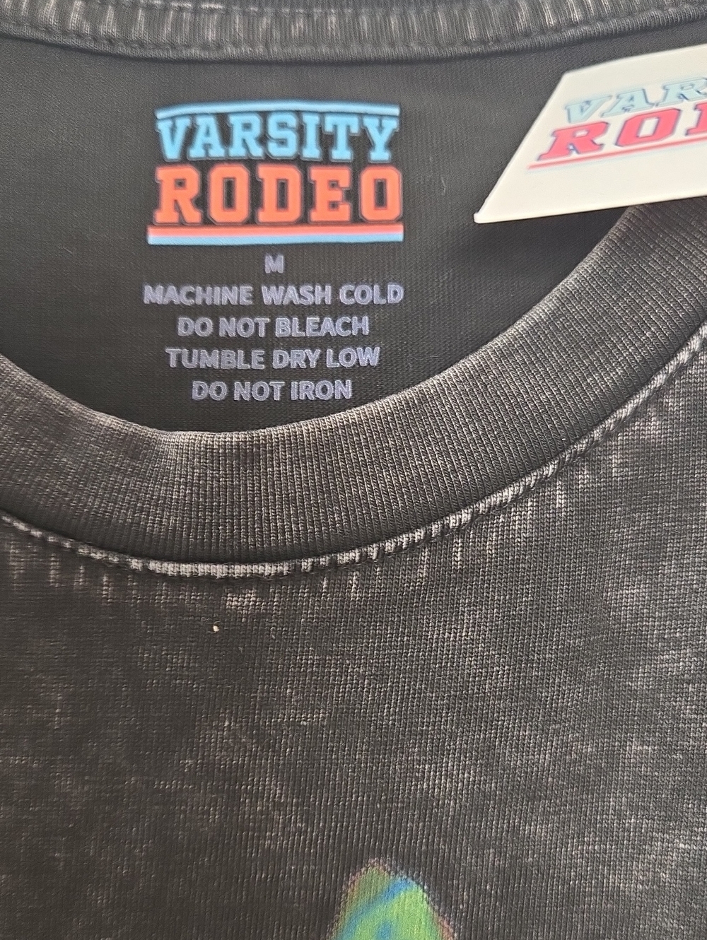 NWT Varsity Rodeo Black Tee with Multicolor Horse Print - Picture 3 of 4